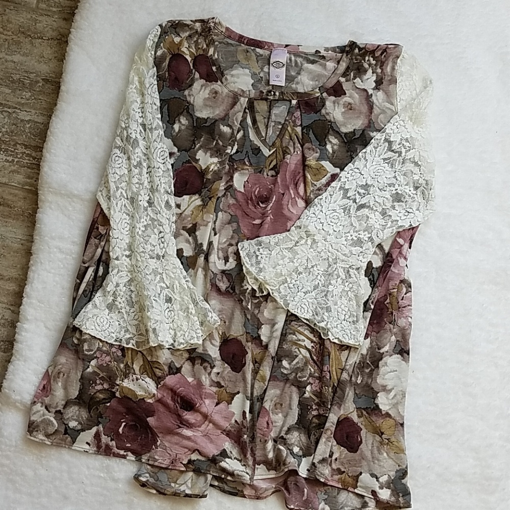 Pink Coconut Bouquet Floral & Lace Tunic L